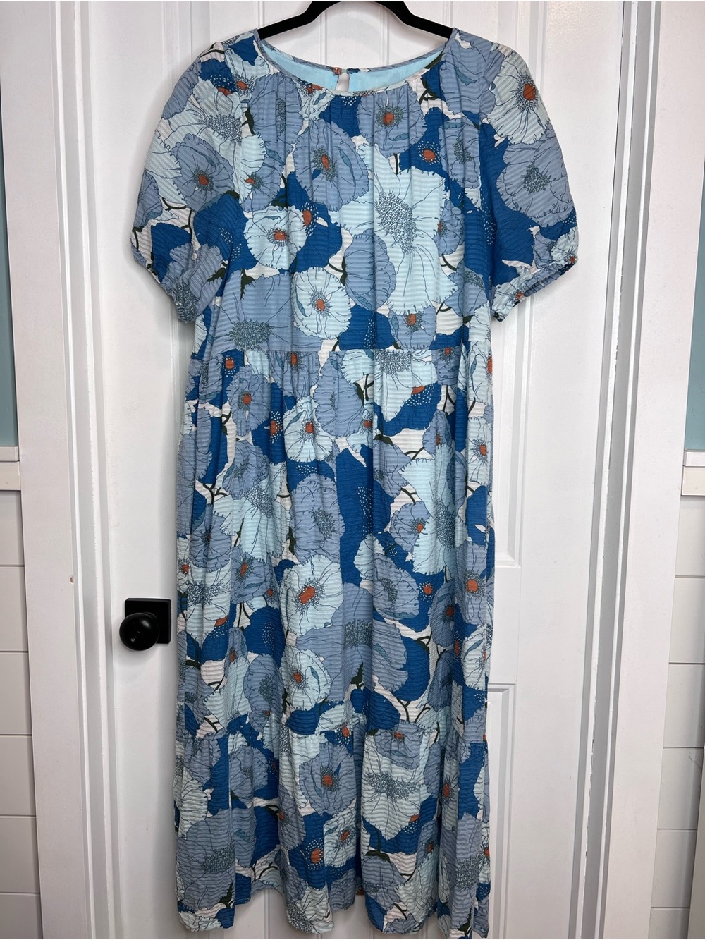Loft Woodland Blue White Floral Peasant Maxi‎ Dress. Size Medium.